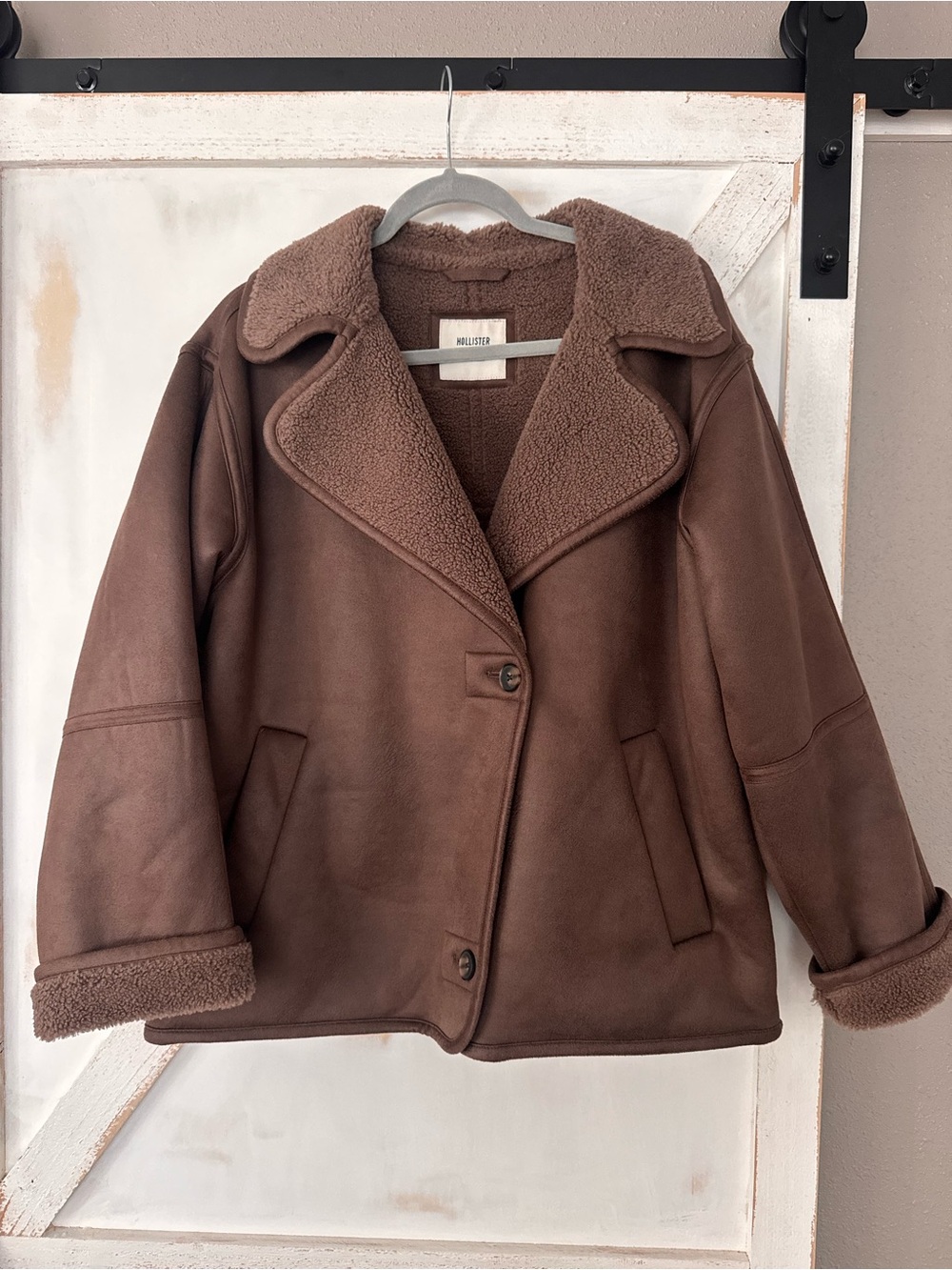 Hollister Brown Teddy Sherpa Coat with Wide Collar